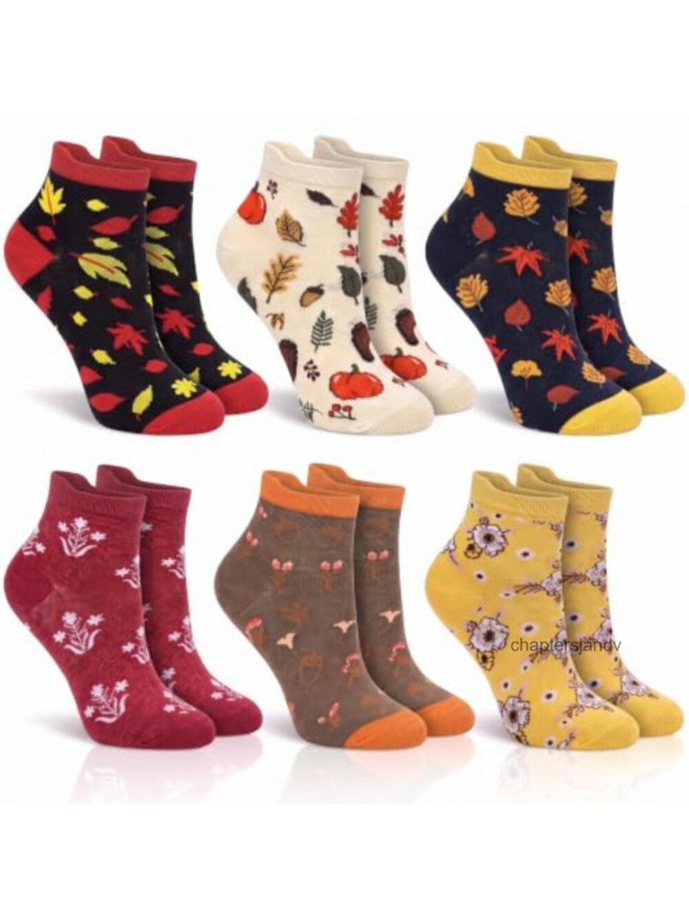 6 Pairs Women's Fall Crew Socks Pumpkin Maple Leaf Polyester Spandex